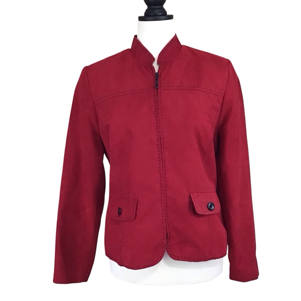 Alfred Dunner Petite Red Full Zip Blazer 6P